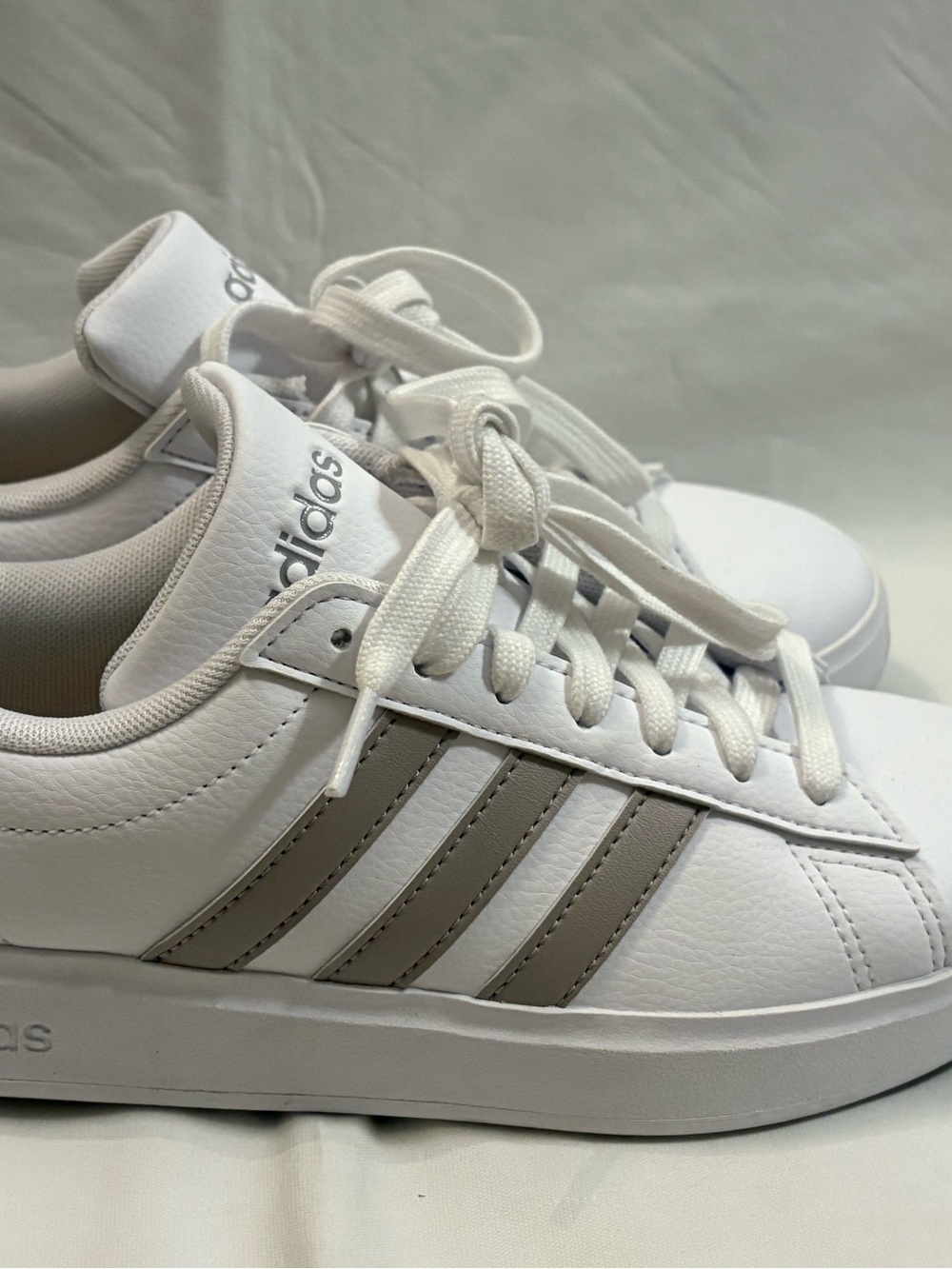 adidas Grand Court White Sneakers with Gray Three-Stripes